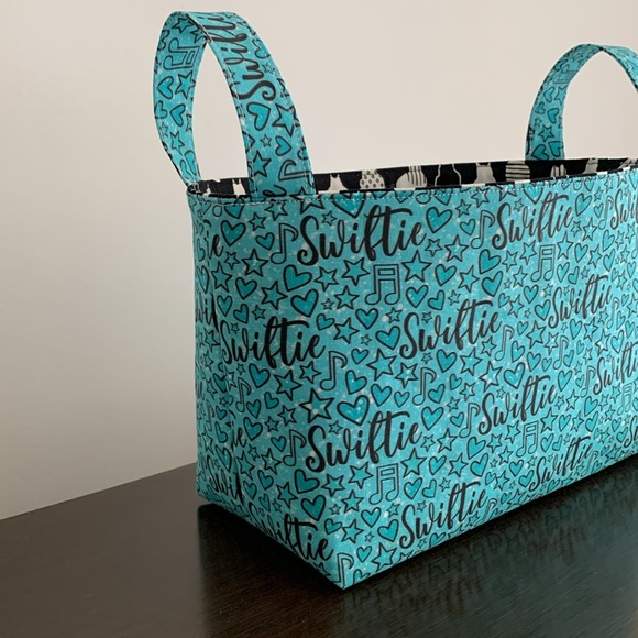 Swiftie Fabric Basket in Aqua and Turquoise Blue Taylor Swift Fabric and Cat - Picture 7 of 11